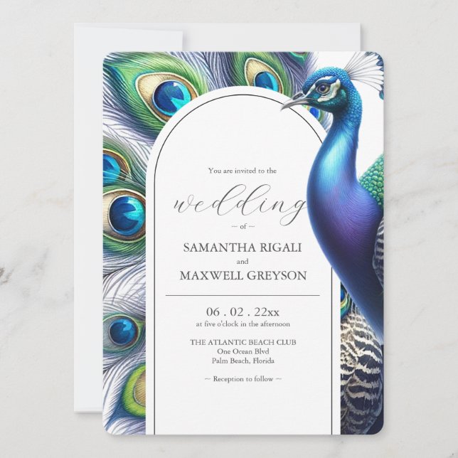 Unique aquarelle Peacock Wedding Invitations (Devant)