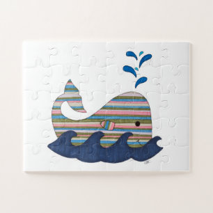 Unique Art Puzzle - Striped Whale - Erin Brie Art
