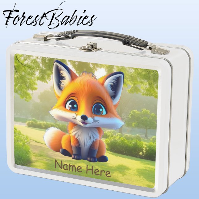 Unique Baby Fox Wildlife Animal Cartoon Graphic Metall Brotdose (🦊 Red Fox, White ForestBabies Lunch Box)