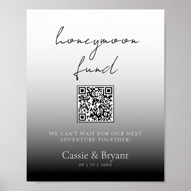 Unique Black and White Honeymoon Fund Wedding Sign Poster (Vorne)