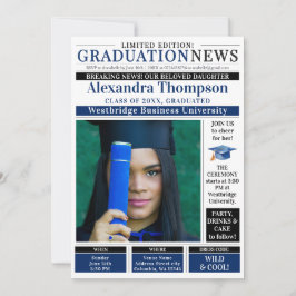 Unique Blue Graduation Newspaper Breaking News Einladung