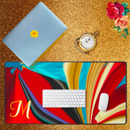 Unique Blue Red Gold Monogramme Liquified Abstrait