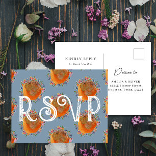 Unique Blue Watercolor Wildblume Wedding RSVP Postkarte