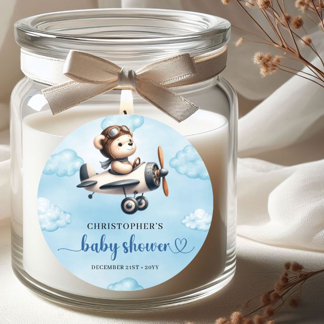 Unique Boy Baby Shower Sticker Blue Brown Teddy  (Unique Boy Baby Shower Sticker Blue Brown Teddy Bear Aviator

)