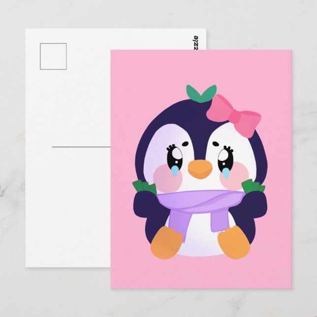 Unique Broke Niedlich Pinguin Postkarte (Vorne/Hinten)