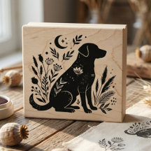 Unique Celestial Black Lab Botanical Art Stamp