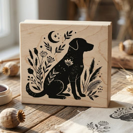 Unique Celestial Black Lab Botanical Art Stamp Gummistempel
