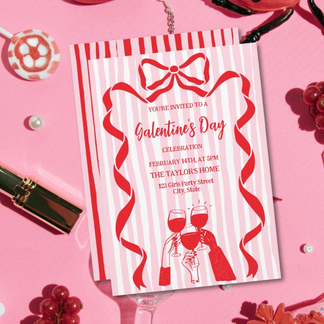Unique Cocktail Galentine's Day Party Brunch  Einladung (red and pink doodle galentine's cocktail party invitation)