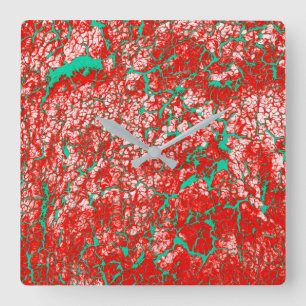 Unique Cool Pink Red Green Abstract Pattern Quadratische Wanduhr