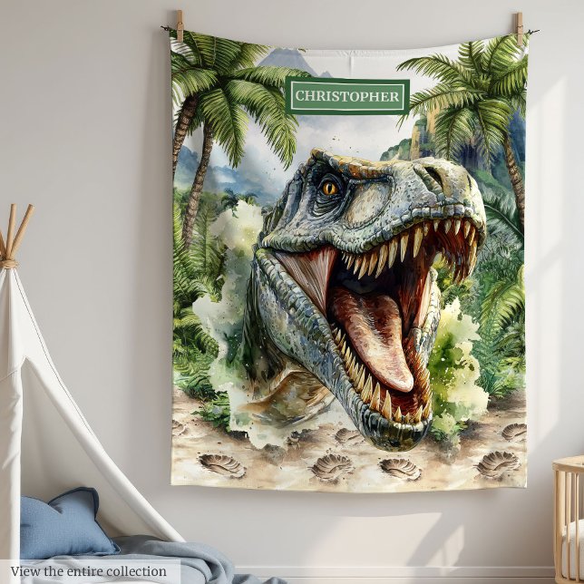 Unique Couverture furieuse T-Rex Nom personnalisé  (Unique Furious T-Rex Blanket Personalized Name Boys)