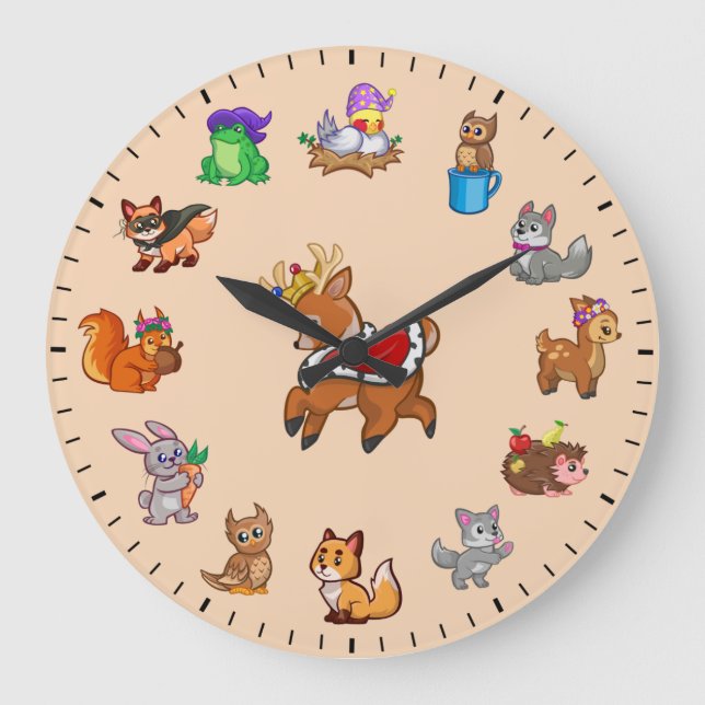Unique Cute Animals of Nature Themed Große Wanduhr (Vorderseite)