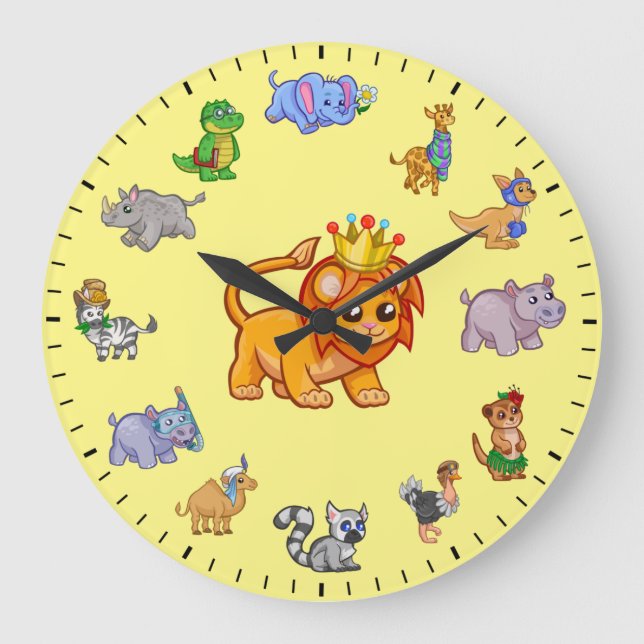 Unique Cute Animals of the Wild Themed Große Wanduhr (Vorderseite)