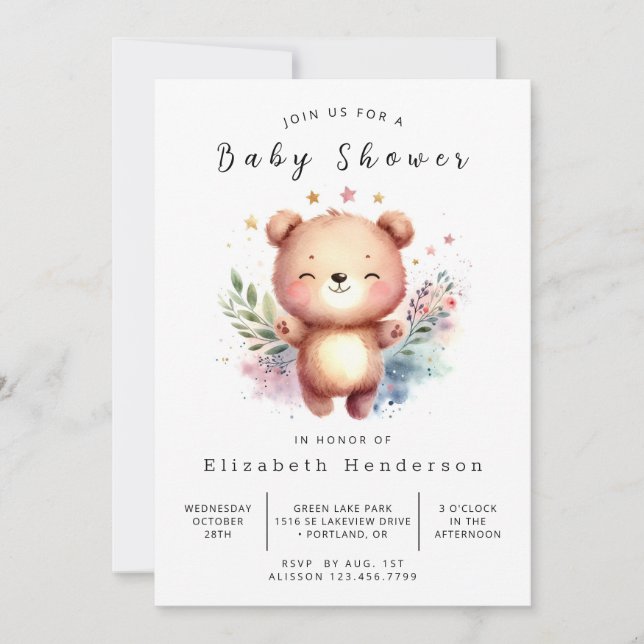 Unique Digital Bear Baby Dusche Einladung (Vorderseite)