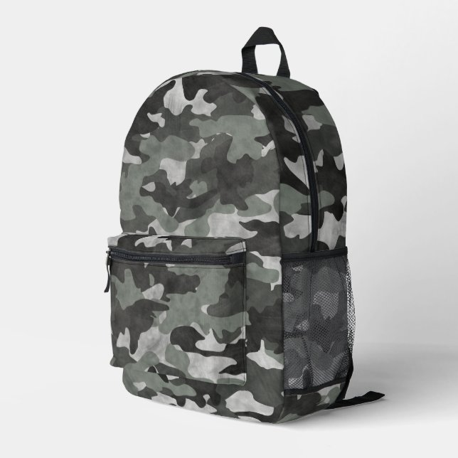 Unique Distressed Black and Gray Camouflage Patter Bedruckter Rucksack (Rückseitige Ecke Rechts)
