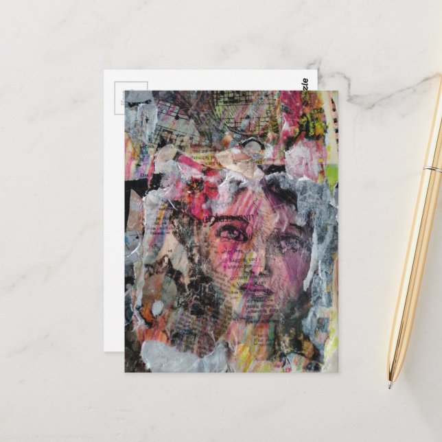 Unique face mixed media collage postkarte (Vorderseite/Rückseite Beispiel)