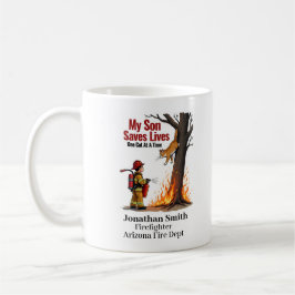 Unique Firefighter With Cat on Burning Tree Kaffeetasse