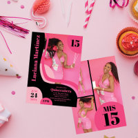 Unique Geometric Pink Black Four Foto Quinceañera