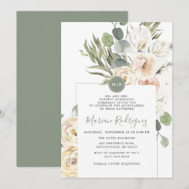 Unique Gree Floral Eukalyptus Monogram Quinceañera Einladung