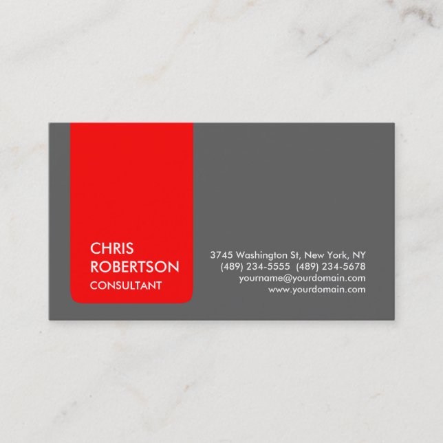 Unique Gris Rouge Gris Carte de visite élégant (Devant)