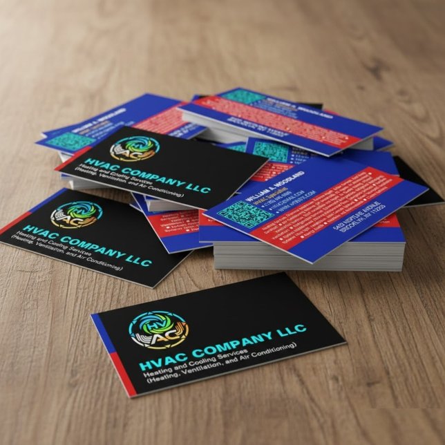 Unique Heating & Cooling Logo | Black HVAC Company Visitenkarte (professional cards for contractors, HVAC company brand materials, air conditioning repair business)
