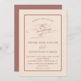 Unique Ivory Dark Peach Shape Calligraphy Wedding Einladung