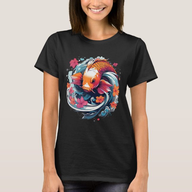 Unique Koi Fish Japanese Carp with flowers T-Shirt (Vorderseite)