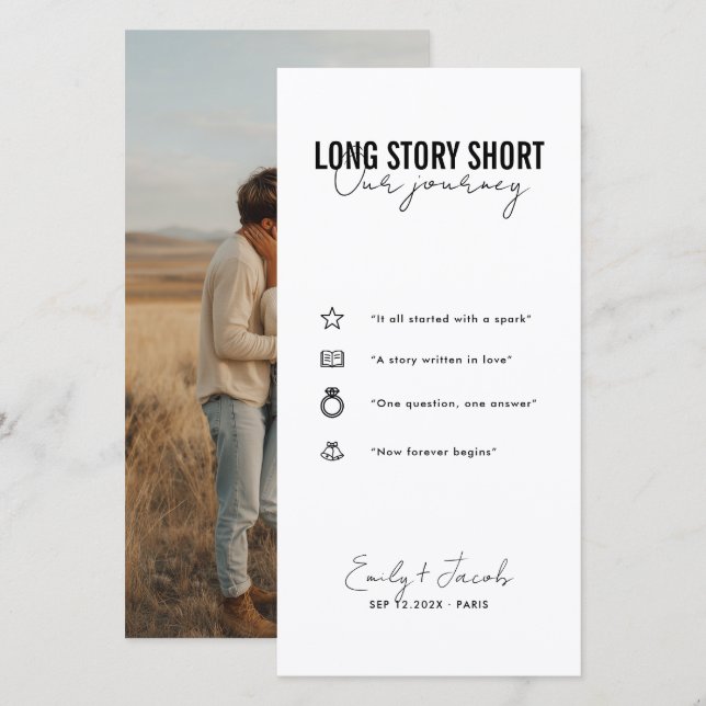 Unique Long Story Short Bookmark Save the Date (Vorne/Hinten)