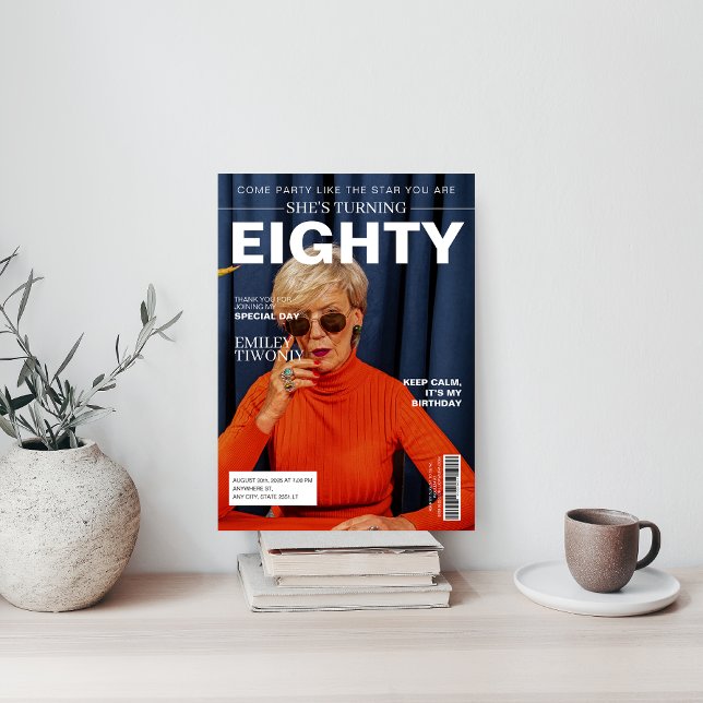 Unique Magazine 80. Geburtstag Custom Foto Einladung (Von Creator hochgeladen)
