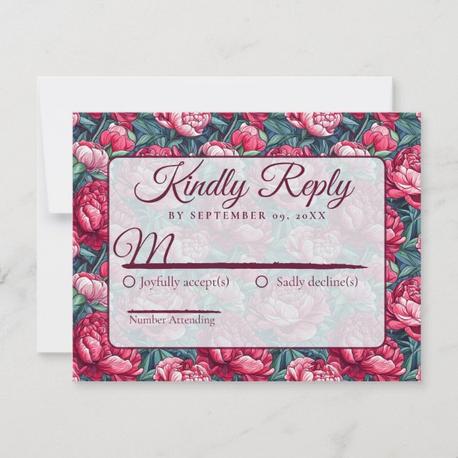 Unique Minimal Peonies Autumn Wedding  RSVP Karte (Vorderseite)