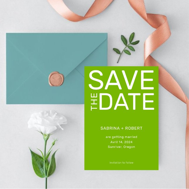 Unique Modern Bold Green Typografy Wedding Save The Date (Von Creator hochgeladen)