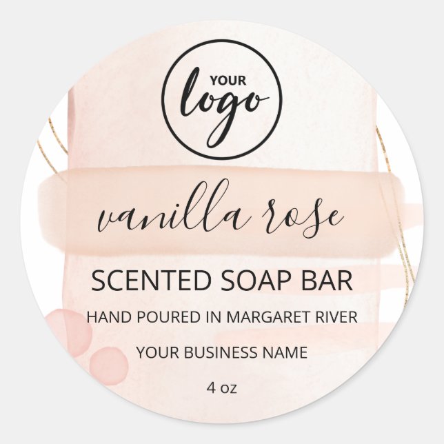 Unique Moderne Aquarelle Pink Soap Logo Étiquettes (Devant)