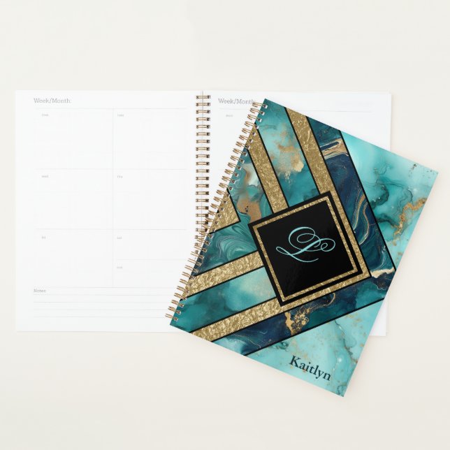 Unique moderne Turquoise Gold Géométrique (Devant avec enveloppe)