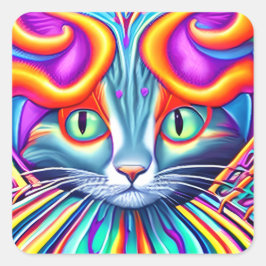 Unique Mystical Kitty Cat Quadratischer Aufkleber