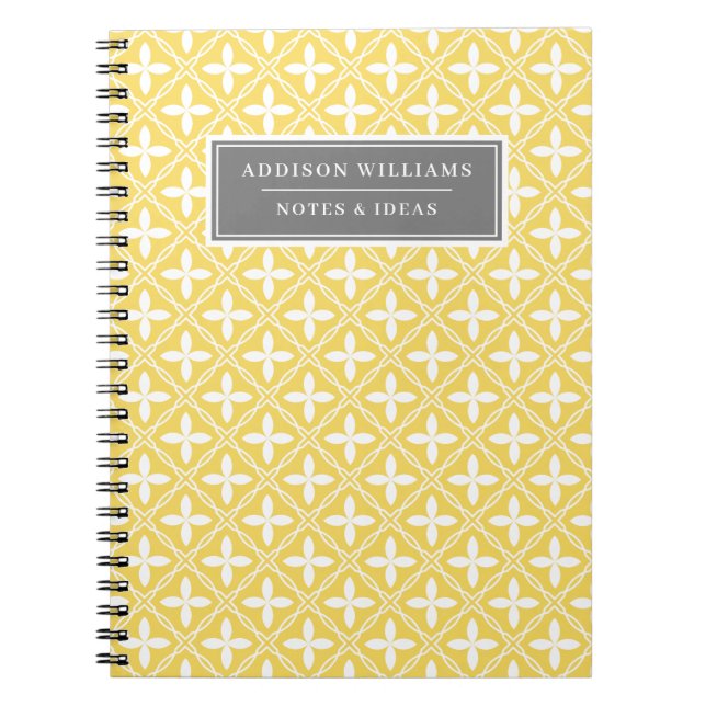 Unique Name Yellow Grey Floral Lattice Journal Notizblock (Vorderseite)