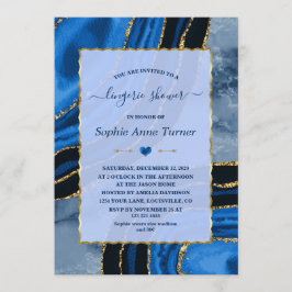 Unique Navy Blue Agate Gold Marble Lingerie Dusche Einladung