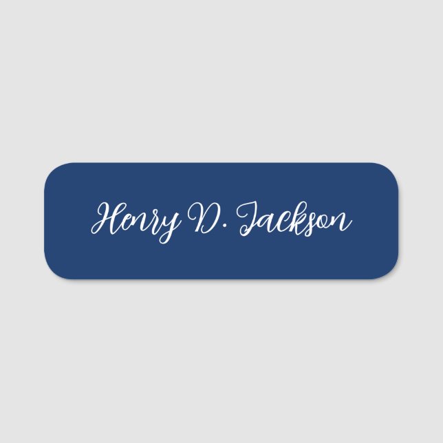 Unique Navy Blue Classical Handwriting Plain Namensschild (Vorderseite)