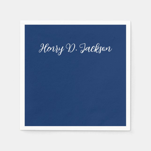 Unique Navy Blue Classical Handwriting Plain Serviette (Vorderseite)