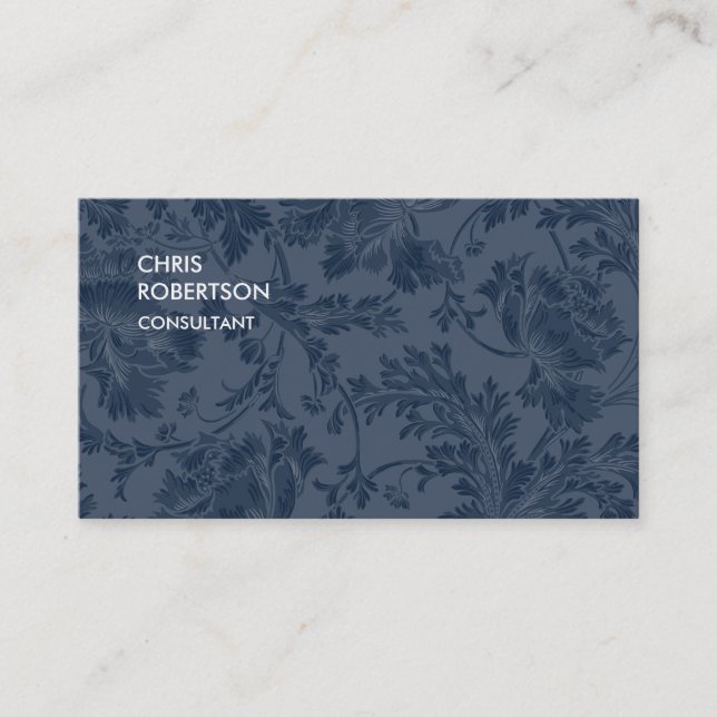 Unique Navy Blue Floral Damask Visitenkarte (Vorderseite)