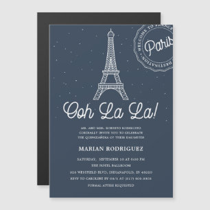 Unique Navy & Gold Eiffel Tower Paris Quinceañera Magneteinladung