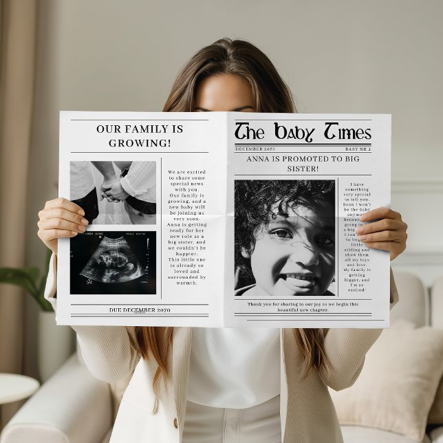Unique Newspaper Big Sister Pregnancy Announcement Karte (Von Creator hochgeladen)
