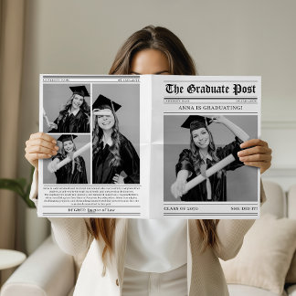 Unique Newspaper Graduation 4 Photo Collage 2026  Karte