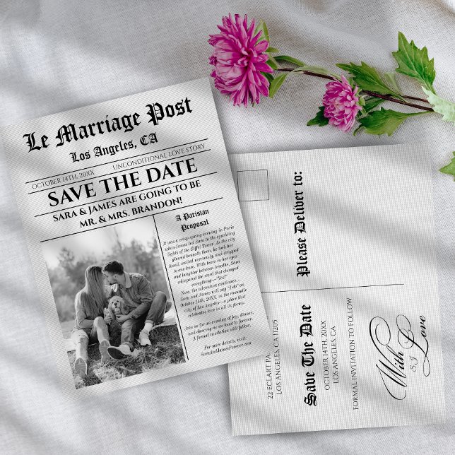 Unique  Newspaper wedding Announcement Postcard Ankündigungspostkarte (Von Creator hochgeladen)