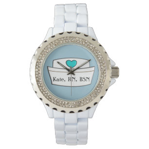 Unique Nurse Watch Nurse Cap Design RN BSN Blue Armbanduhr