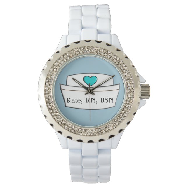 Unique Nurse Watch Nurse Cap Design RN BSN Blue Armbanduhr (Vorderseite)