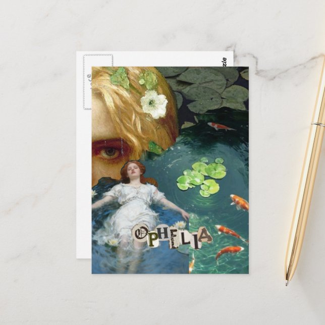 Unique Ophelia Mixed Media Collage Postkarte (Vorderseite/Rückseite Beispiel)