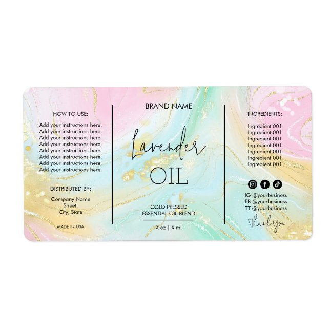 Unique Pastel Dropper Bottle Étiquettes de produit (Devant)