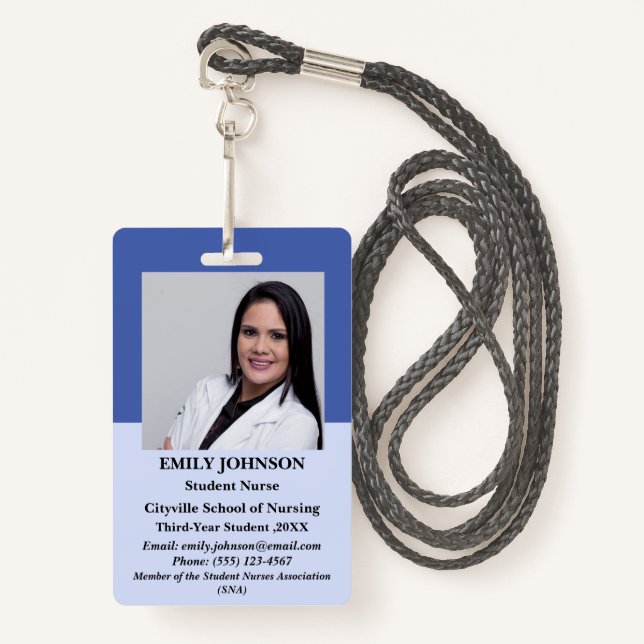 Unique Personalized Student Nurse  Ausweis (Vorderseite mit Schlüsselband)