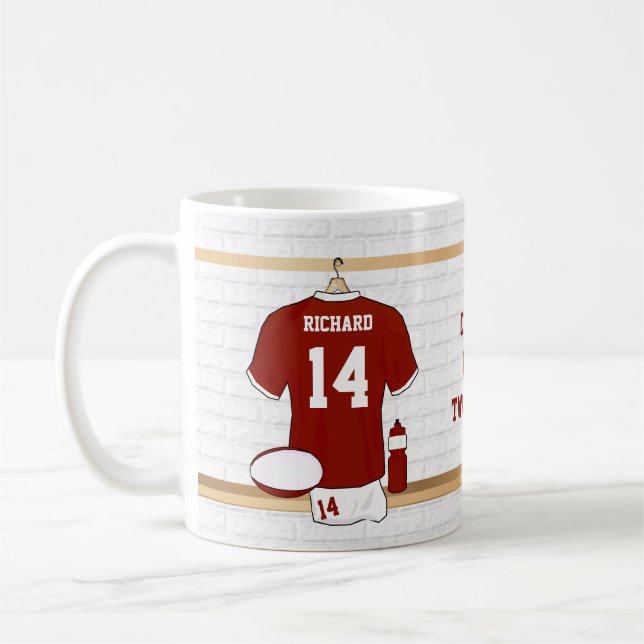 Unique personnalisé Ventilateur de rugby rouge Mug (Gauche)