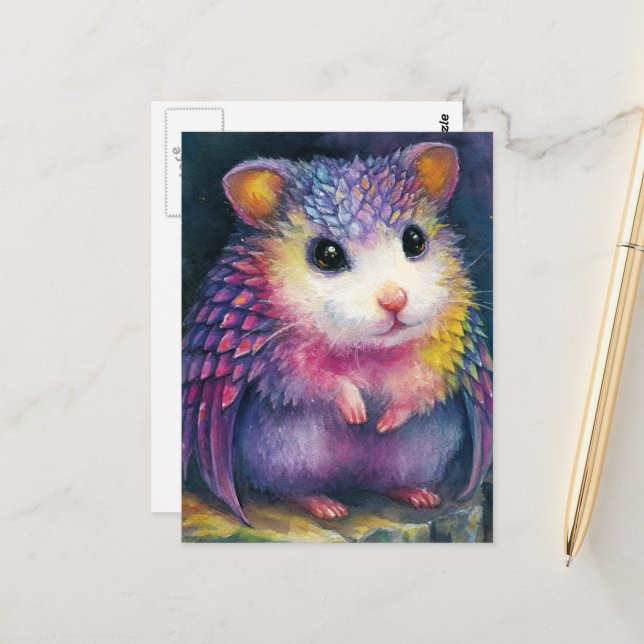 Unique Pink Hamster Dragon Postkarte (Vorderseite/Rückseite Beispiel)