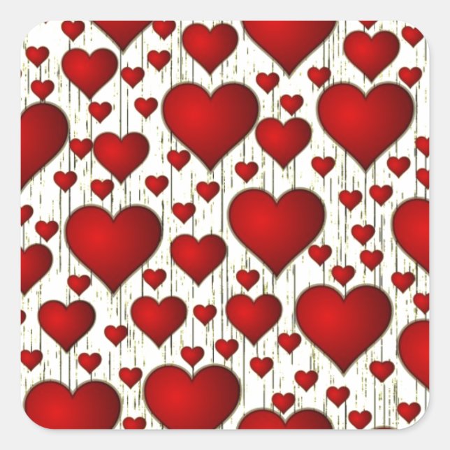 Unique Red Hearts Pattern Quadratischer Aufkleber (Vorderseite)
